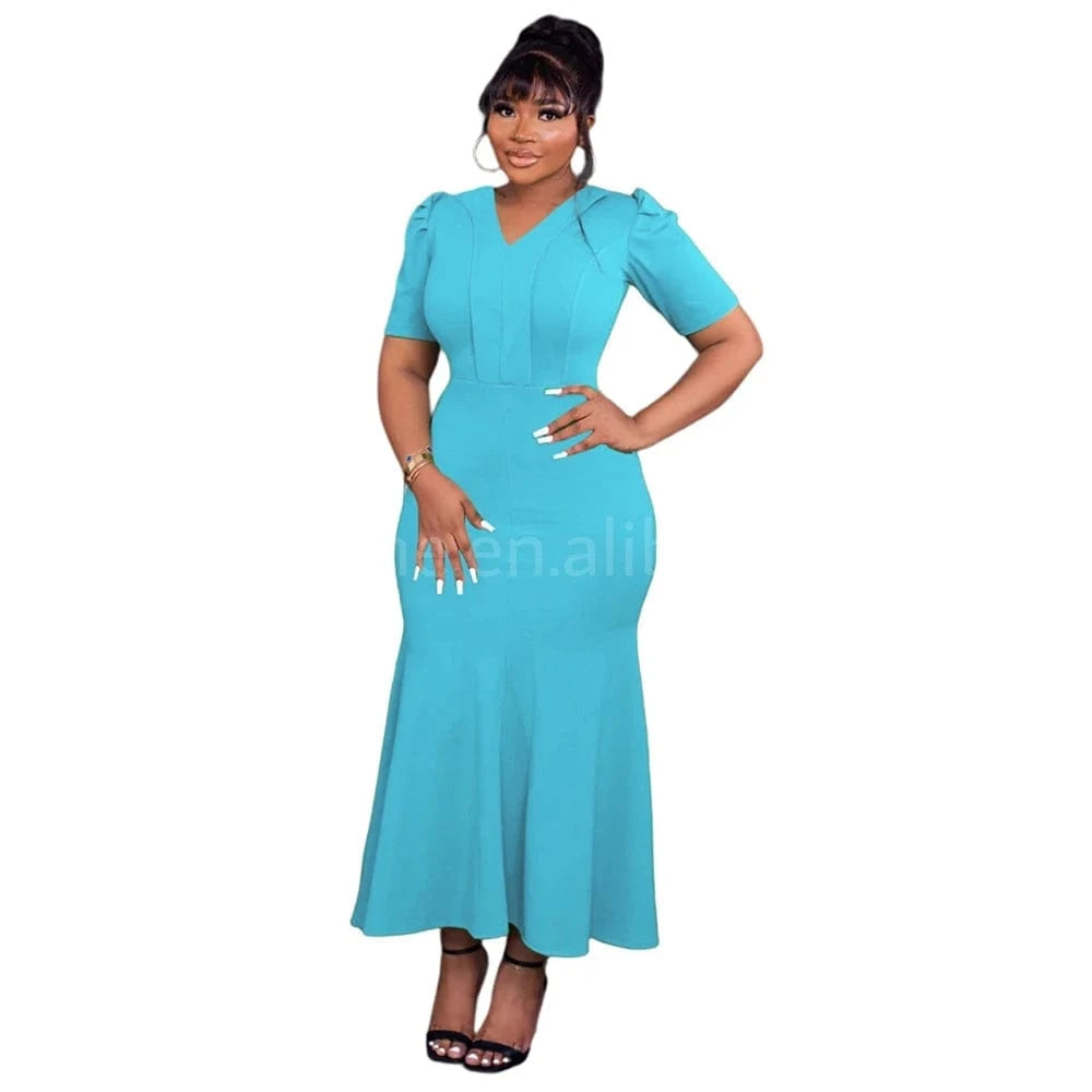 ZHEZHE Latest New Chic 2024 Solid Color Slim Fit Wrap Buttocks Fishtail Skirt Summer Casual Ladies Kaftan Dresses