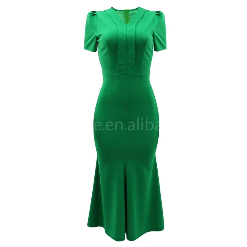 ZHEZHE Latest New Chic 2024 Solid Color Slim Fit Wrap Buttocks Fishtail Skirt Summer Casual Ladies Kaftan Dresses