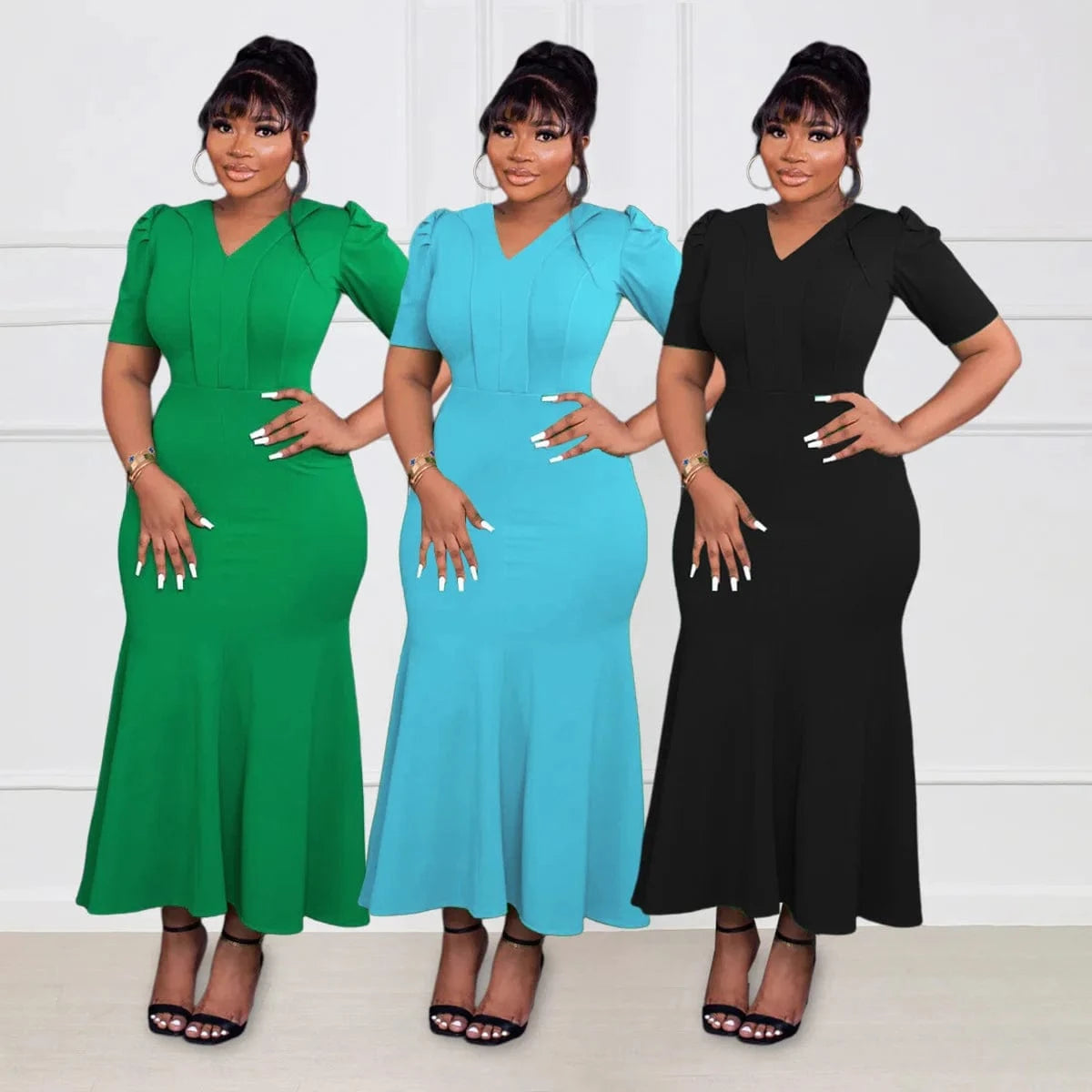 ZHEZHE Latest New Chic 2024 Solid Color Slim Fit Wrap Buttocks Fishtail Skirt Summer Casual Ladies Kaftan Dresses