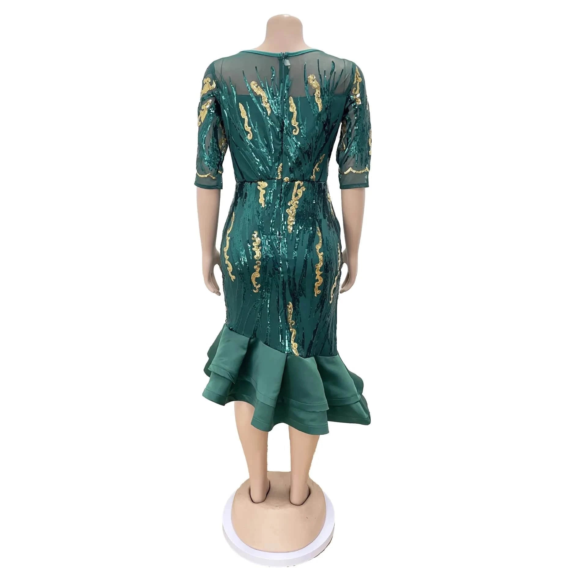ZHEZHE New Arrivals 2024 Spring Long Sleeve Sequin Mesh Sexy Party Dress African Women's Wear plus size L-3XL