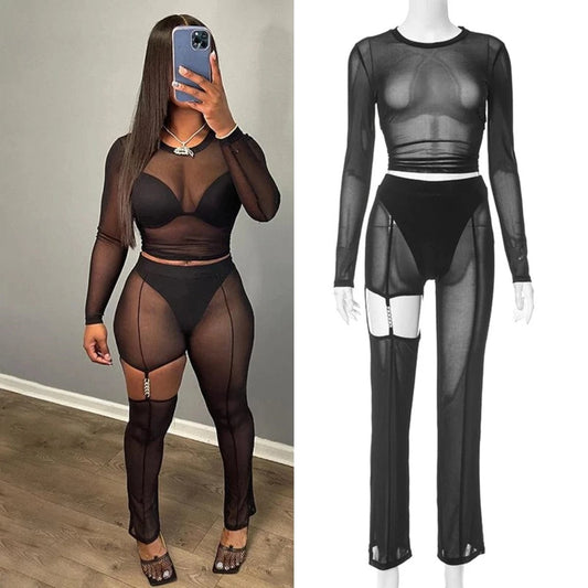ZHEZHE New Arrivals 2024 Y2k Fashion Long Sleeve Crop Top And Leggings Pants Sexy 2 Piece Set Lingerie Women Clothes