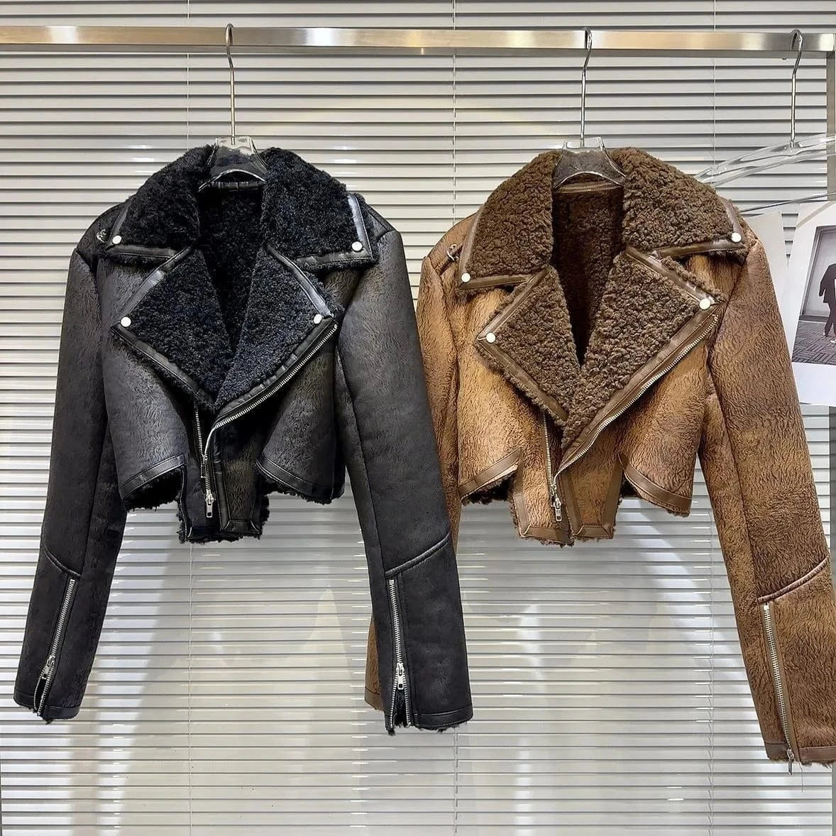 ZHEZHE New Casual Hot Selling Fashion Fall Winter Motorcycle Warm Lady Coat Faux Fur Women Clothing Street Coat Jacket With Fur