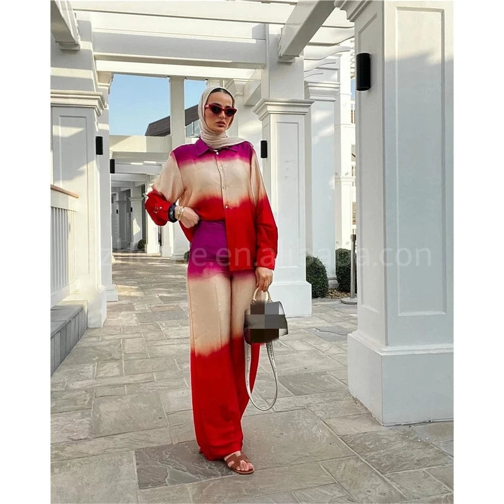 ZHEZHE New Fashion 2024 Women Casual Outfit Trend 2 Piece Sets Women Pants Autumn Elegant Shirt And Wide Leg Pants Set Women