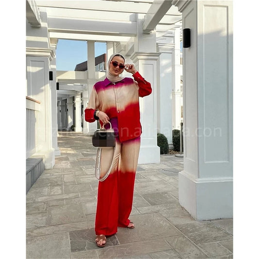 ZHEZHE New Fashion 2024 Women Casual Outfit Trend 2 Piece Sets Women Pants Autumn Elegant Shirt And Wide Leg Pants Set Women