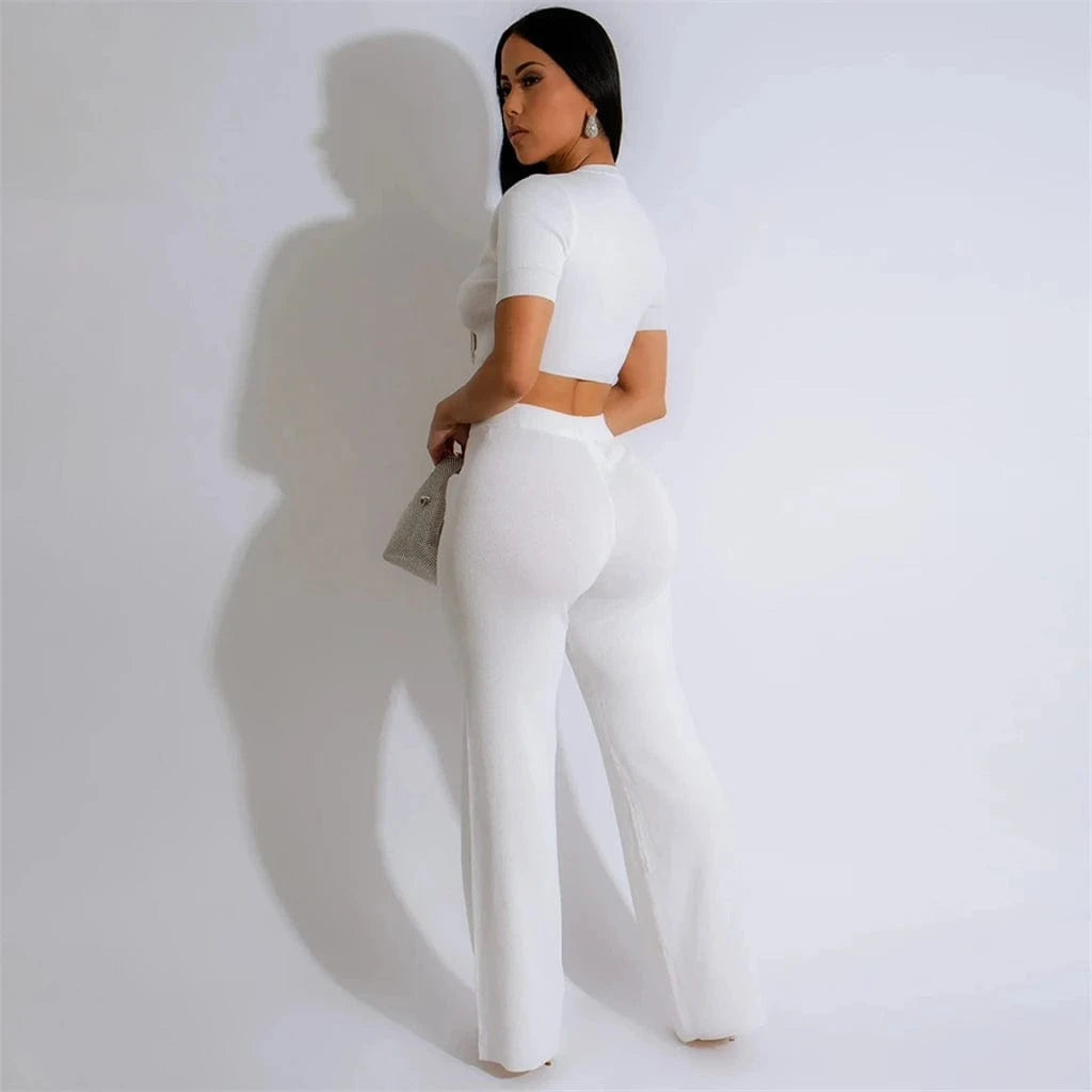 ZHEZHE Trends Fall Fashion Women Clothes Vendor Ladies Street Wear Short Sleeve Bow Rhinestone T Shirt and Pant 2 Piece Set