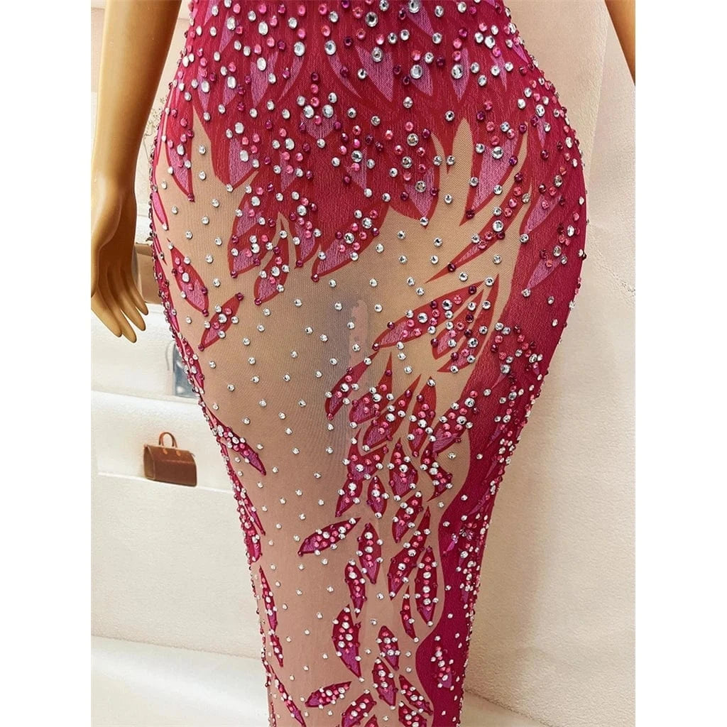 ZHEZHE Y3449Lady 2024 Elegant Luxury Sequin Sheer Fabric Flower Corset Dress Elegant Hot Pink Dress Sleeveless  Club Dress Long