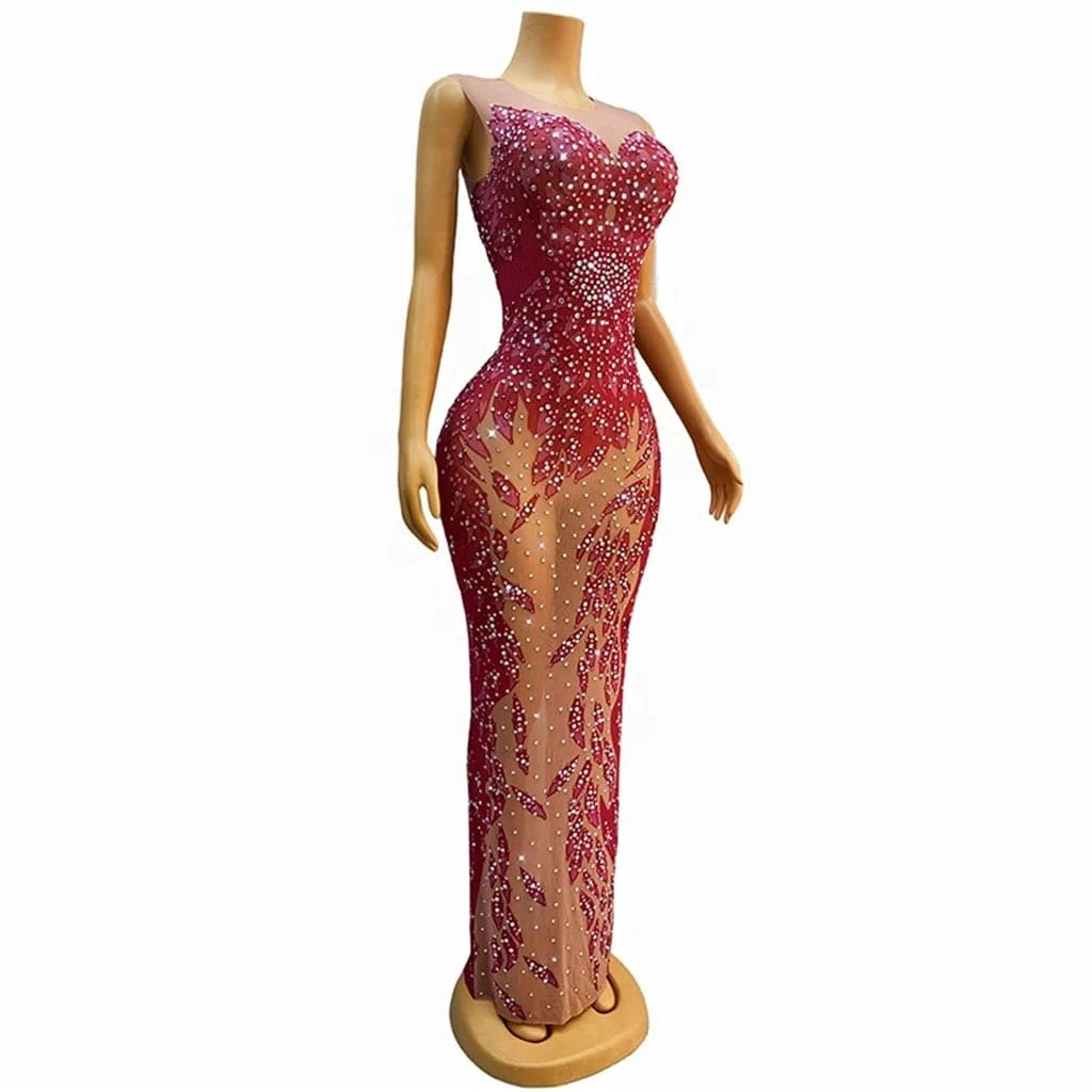 ZHEZHE Y3449Lady 2024 Elegant Luxury Sequin Sheer Fabric Flower Corset Dress Elegant Hot Pink Dress Sleeveless  Club Dress Long