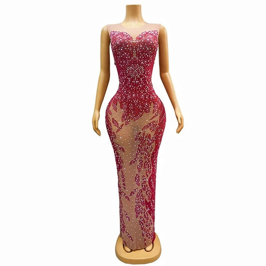 ZHEZHE Y3449Lady 2024 Elegant Luxury Sequin Sheer Fabric Flower Corset Dress Elegant Hot Pink Dress Sleeveless  Club Dress Long