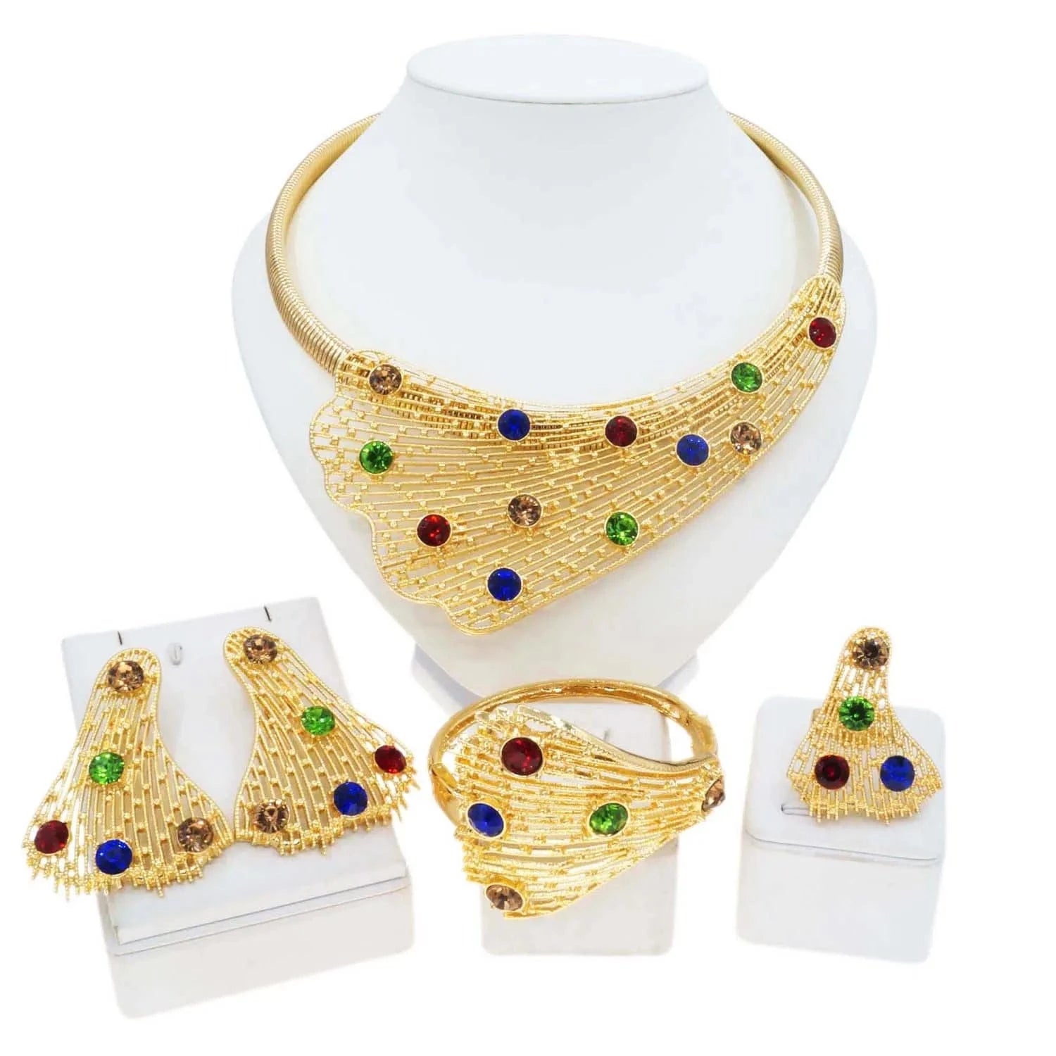 Zhuerrui Available Wedding Gold Jewelry Sets Factory Silver Multi Color Diamond Jewelry Set Latest Woman Festival Gifts H20179