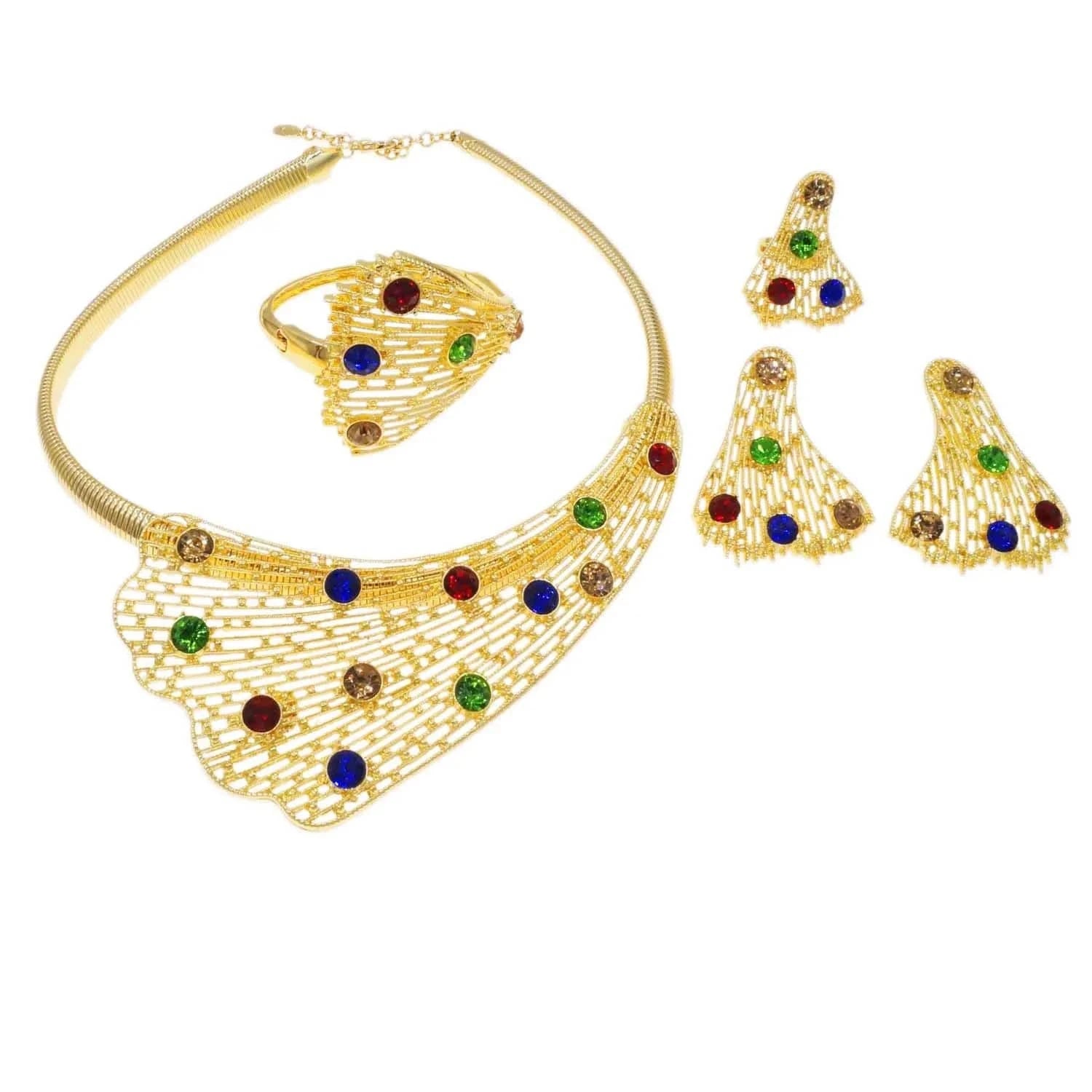 Zhuerrui Available Wedding Gold Jewelry Sets Factory Silver Multi Color Diamond Jewelry Set Latest Woman Festival Gifts H20179