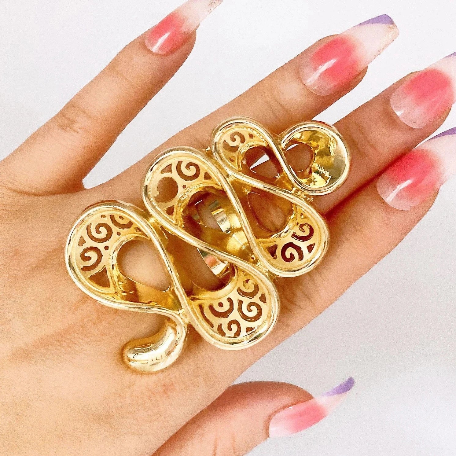 Zhuerrui Beautiful 18K Gold Plated Jewelry Sets Silver Big Curve Ring Jewelry Set Favors Wholesale Woman High-end Luxury B0003