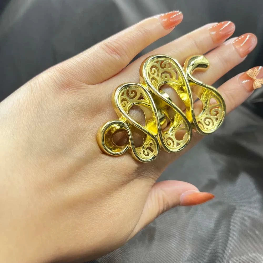 Zhuerrui Beautiful 18K Gold Plated Jewelry Sets Silver Big Curve Ring Jewelry Set Favors Wholesale Woman High-end Luxury B0003