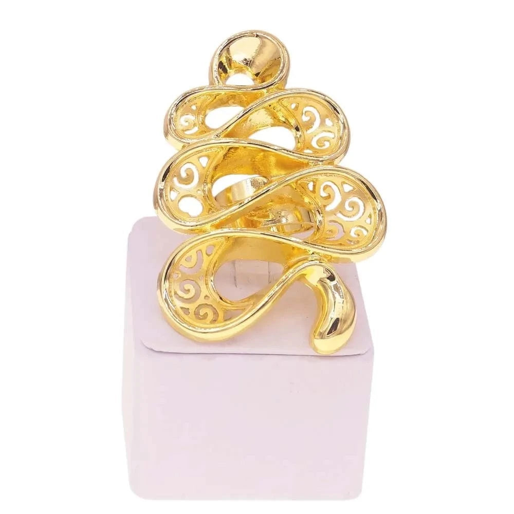 Zhuerrui Beautiful 18K Gold Plated Jewelry Sets Silver Big Curve Ring Jewelry Set Favors Wholesale Woman High-end Luxury B0003