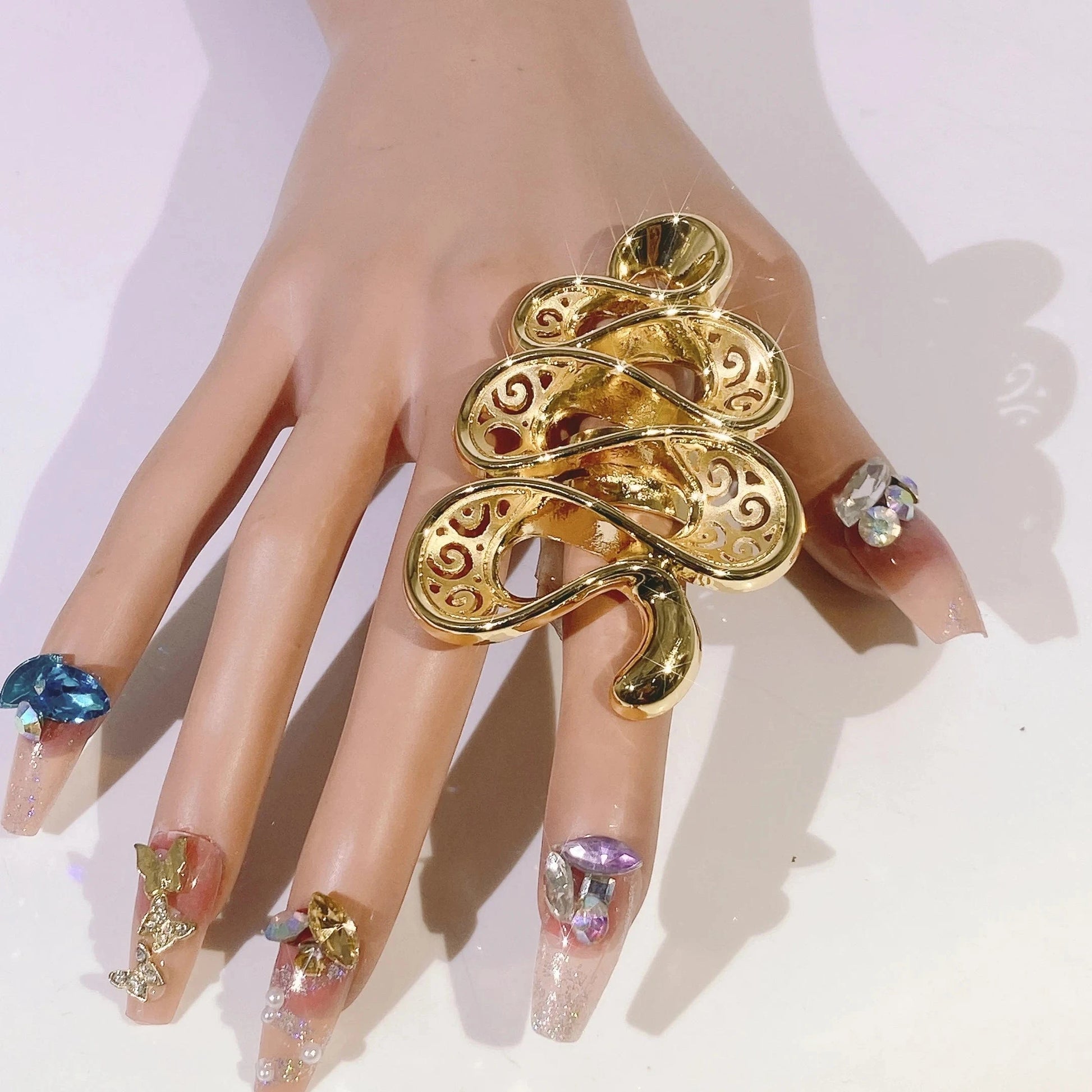 Zhuerrui Beautiful 18K Gold Plated Jewelry Sets Silver Big Curve Ring Jewelry Set Favors Wholesale Woman High-end Luxury B0003