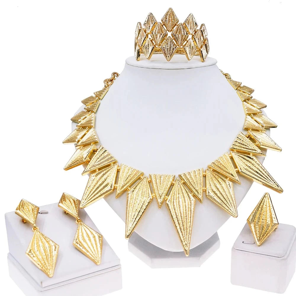 Zhuerrui Big Necklace Jewellery 24k Gold Plated Latest Brazilian Jewelry Set Three Color Electroplating Custom Jewelry H00633