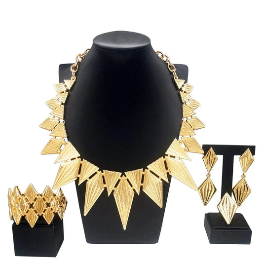 Zhuerrui Big Necklace Jewellery 24k Gold Plated Latest Brazilian Jewelry Set Three Color Electroplating Custom Jewelry H00633