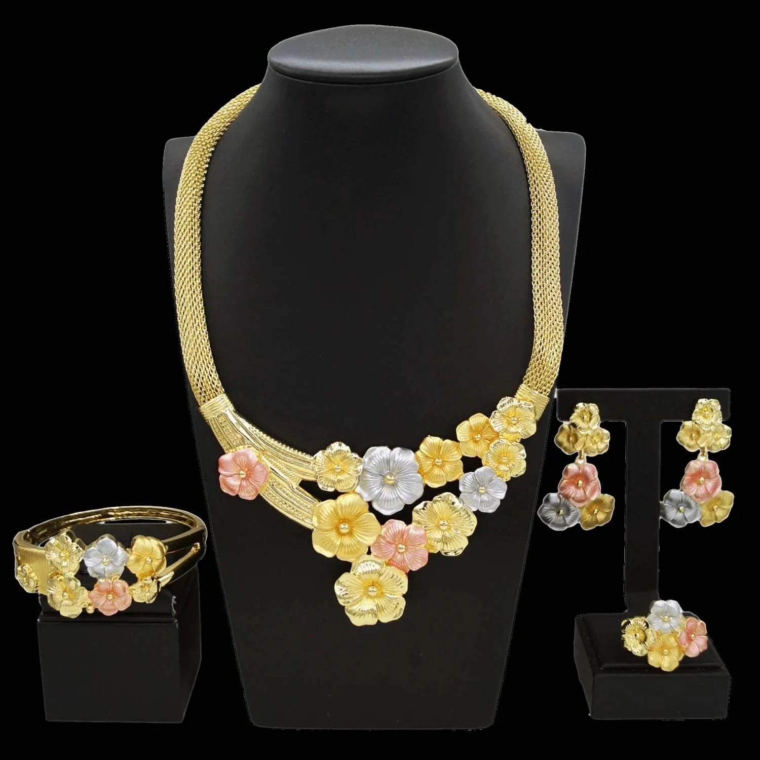 Zhuerrui Favors Multi Color Flowers Jewelry Set Customized Bridal Costume Accessories Wholesale Luxury Gold Jewelry Sets H00737