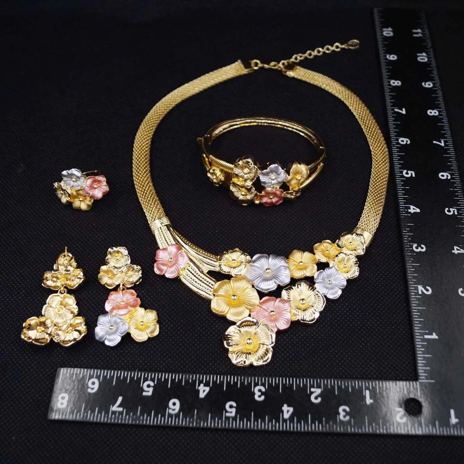 Zhuerrui Favors Multi Color Flowers Jewelry Set Customized Bridal Costume Accessories Wholesale Luxury Gold Jewelry Sets H00737