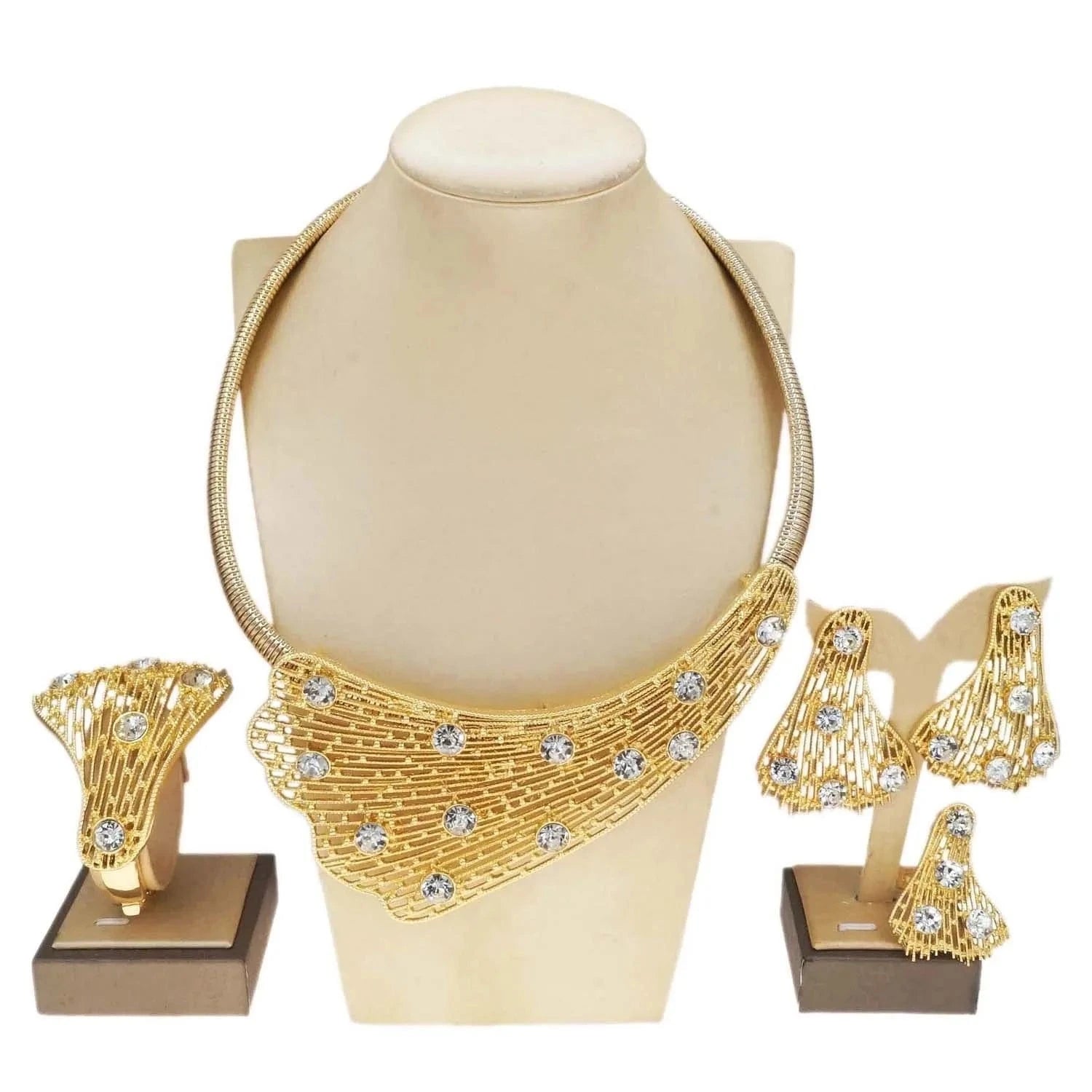 Zhuerrui High-end Luxury Gold Jewelry Sets Beautiful Silver Diamond Necklace Jewelry Set Latest Bridal Wedding Gifts H20181