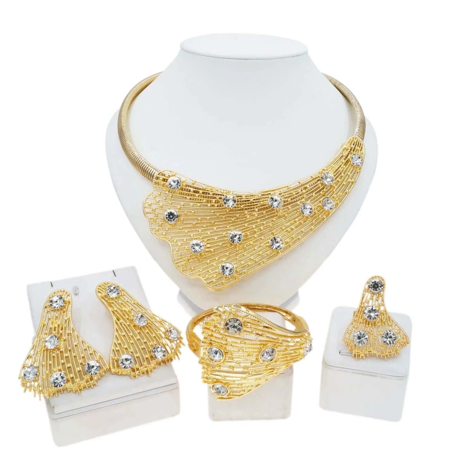 Zhuerrui High-end Luxury Gold Jewelry Sets Beautiful Silver Diamond Necklace Jewelry Set Latest Bridal Wedding Gifts H20181