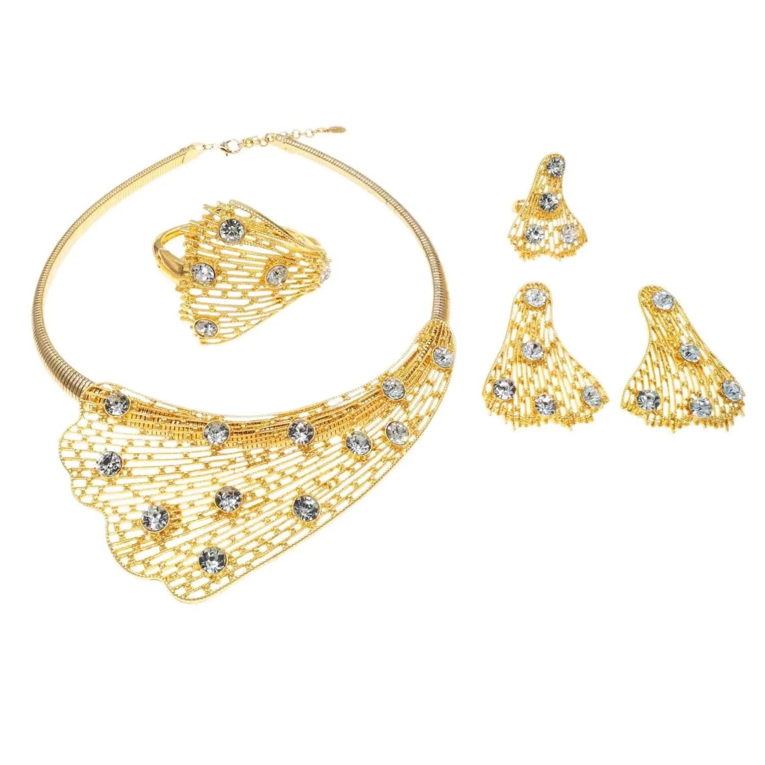 Zhuerrui High-end Luxury Gold Jewelry Sets Beautiful Silver Diamond Necklace Jewelry Set Latest Bridal Wedding Gifts H20181