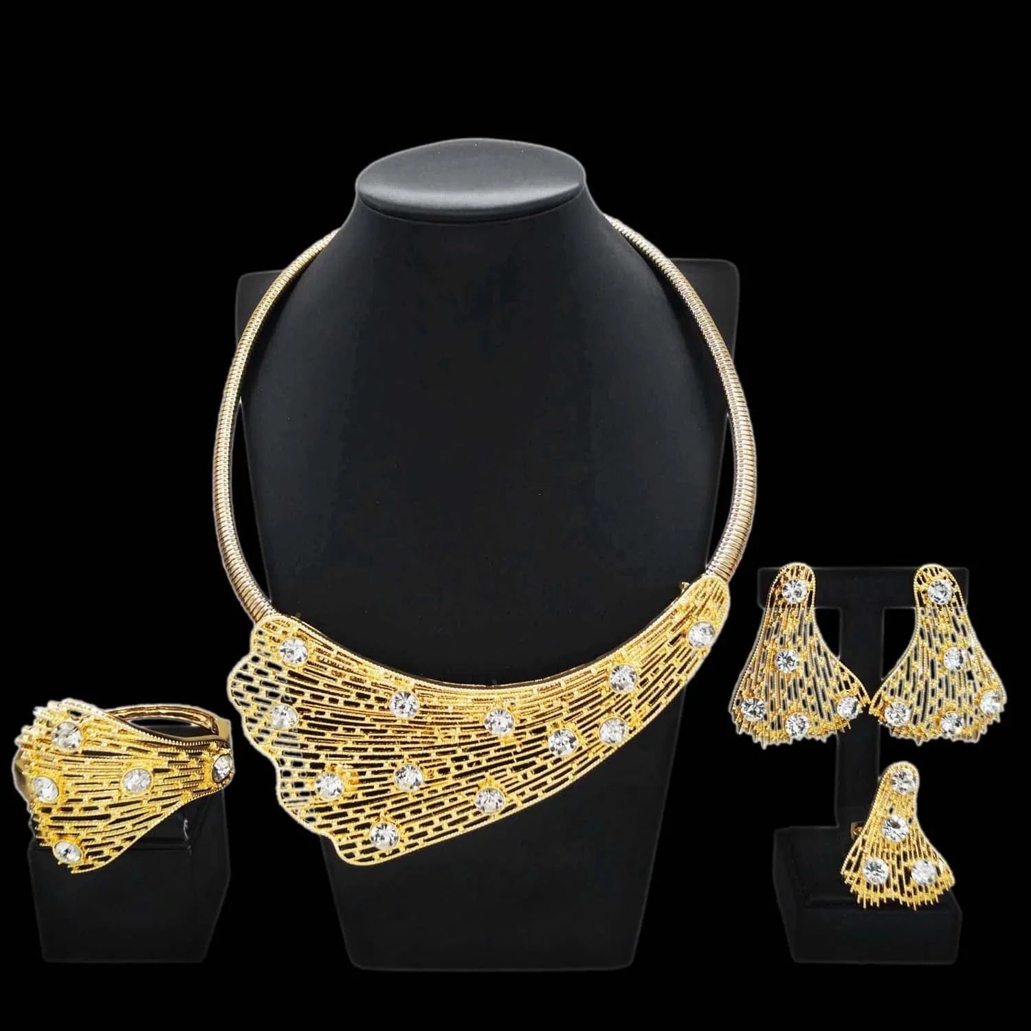 Zhuerrui High-end Luxury Gold Jewelry Sets Beautiful Silver Diamond Necklace Jewelry Set Latest Bridal Wedding Gifts H20181