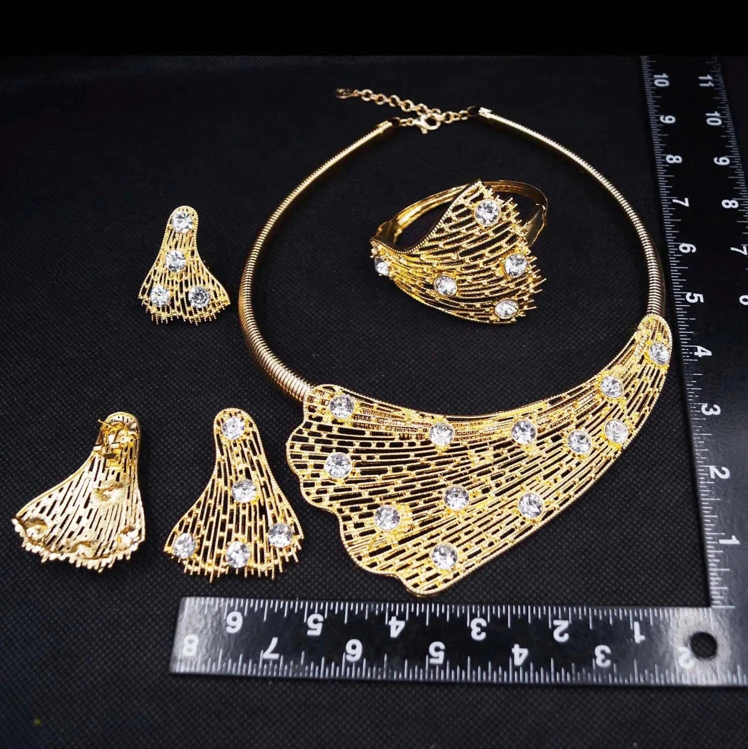 Zhuerrui High-end Luxury Gold Jewelry Sets Beautiful Silver Diamond Necklace Jewelry Set Latest Bridal Wedding Gifts H20181