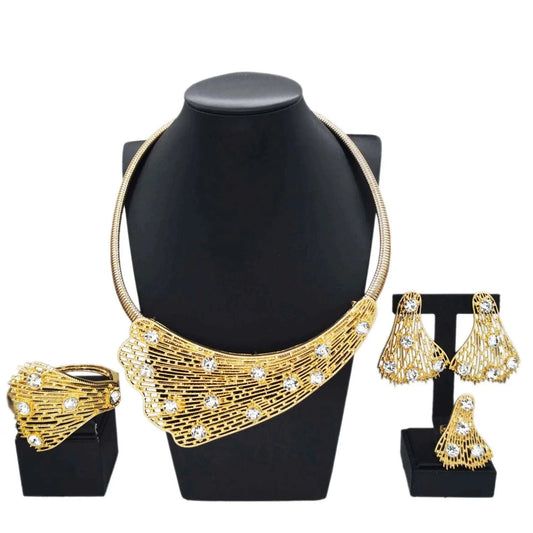Zhuerrui High-end Luxury Gold Jewelry Sets Beautiful Silver Diamond Necklace Jewelry Set Latest Bridal Wedding Gifts H20181