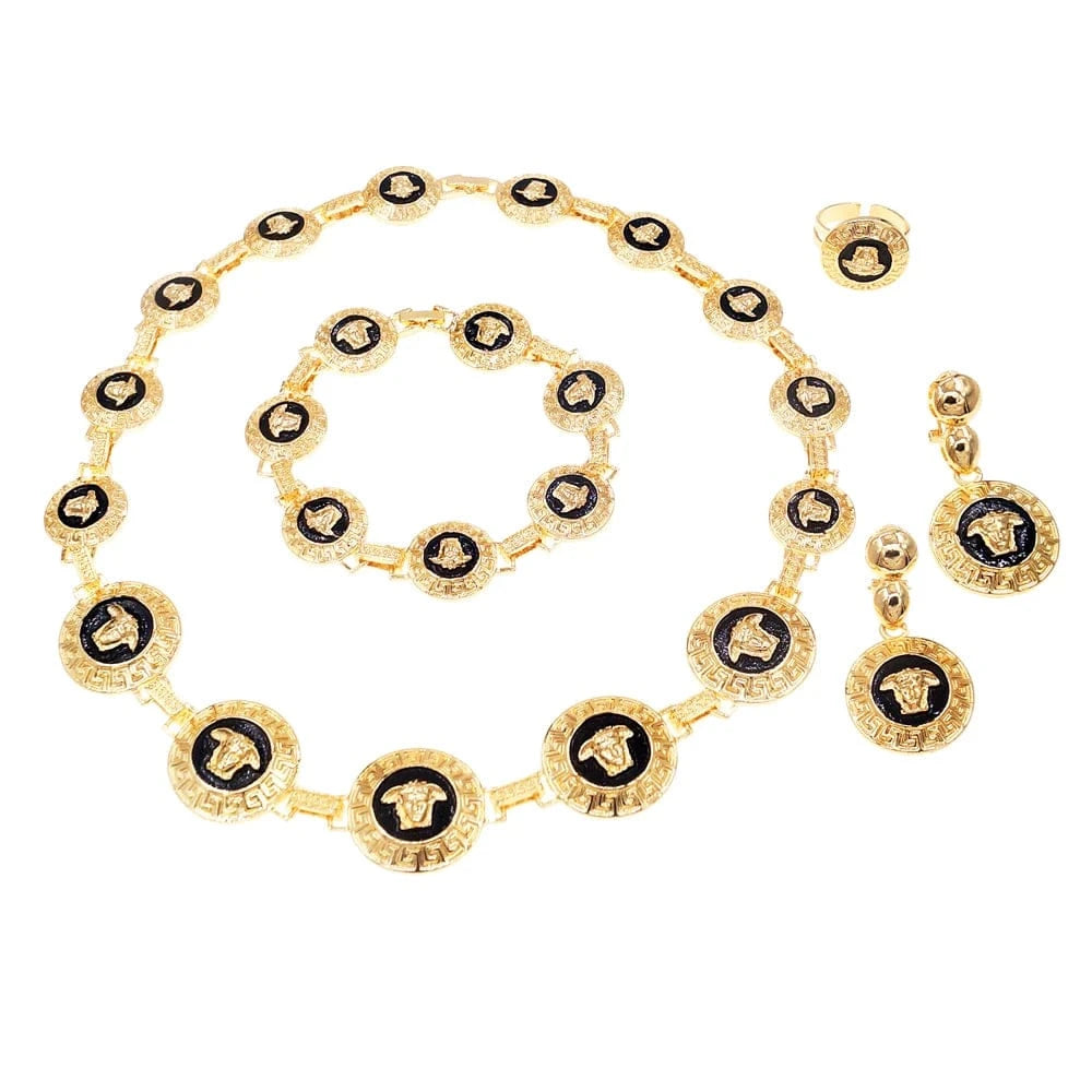 Zhuerrui Hot sale Dubai Jewelry Sets 18k Gold Plated Polished Glossy Craft Fashion Necklace Bangle Jewelry Sets HM2200428