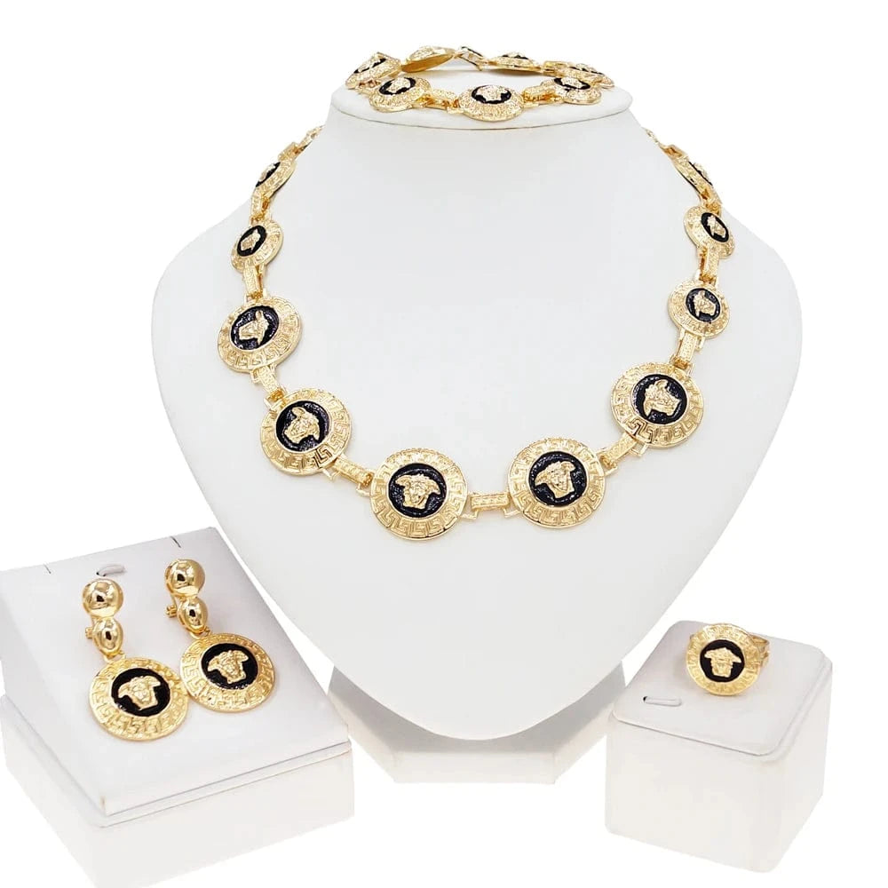 Zhuerrui Hot sale Dubai Jewelry Sets 18k Gold Plated Polished Glossy Craft Fashion Necklace Bangle Jewelry Sets HM2200428