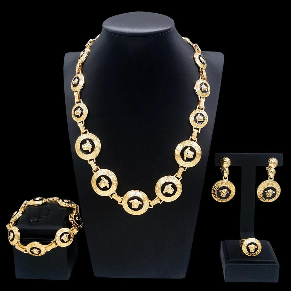 Zhuerrui Hot sale Dubai Jewelry Sets 18k Gold Plated Polished Glossy Craft Fashion Necklace Bangle Jewelry Sets HM2200428