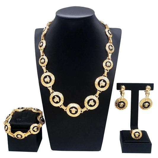 Zhuerrui Hot sale Dubai Jewelry Sets 18k Gold Plated Polished Glossy Craft Fashion Necklace Bangle Jewelry Sets HM2200428