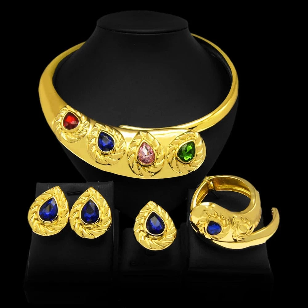 Zhuerrui Italian Gold Design Snake Jewelry Set Premium Quality Colorful Zircon Choker Necklace Bridal Women Jewelry Sets H00256