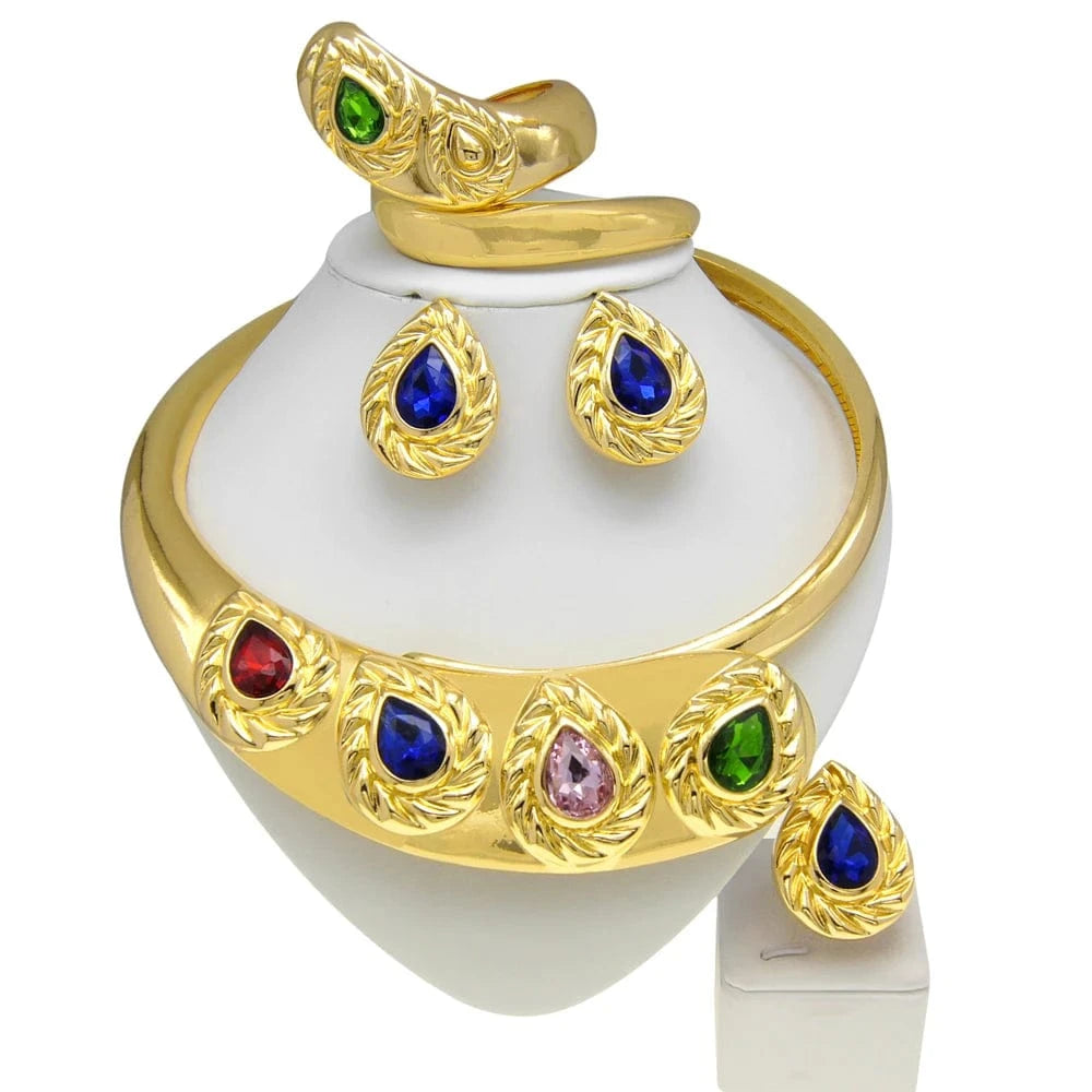 Zhuerrui Italian Gold Design Snake Jewelry Set Premium Quality Colorful Zircon Choker Necklace Bridal Women Jewelry Sets H00256