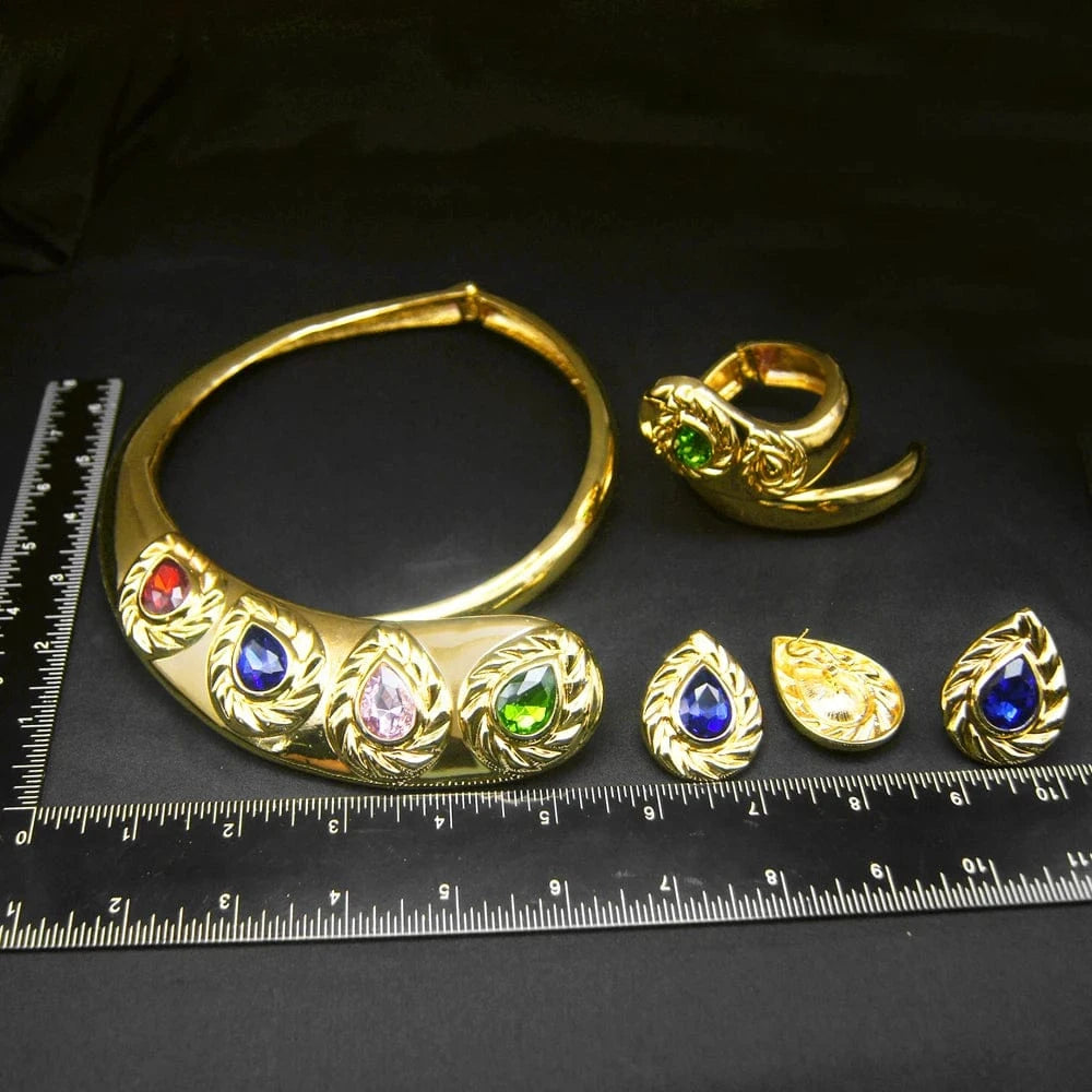 Zhuerrui Italian Gold Design Snake Jewelry Set Premium Quality Colorful Zircon Choker Necklace Bridal Women Jewelry Sets H00256