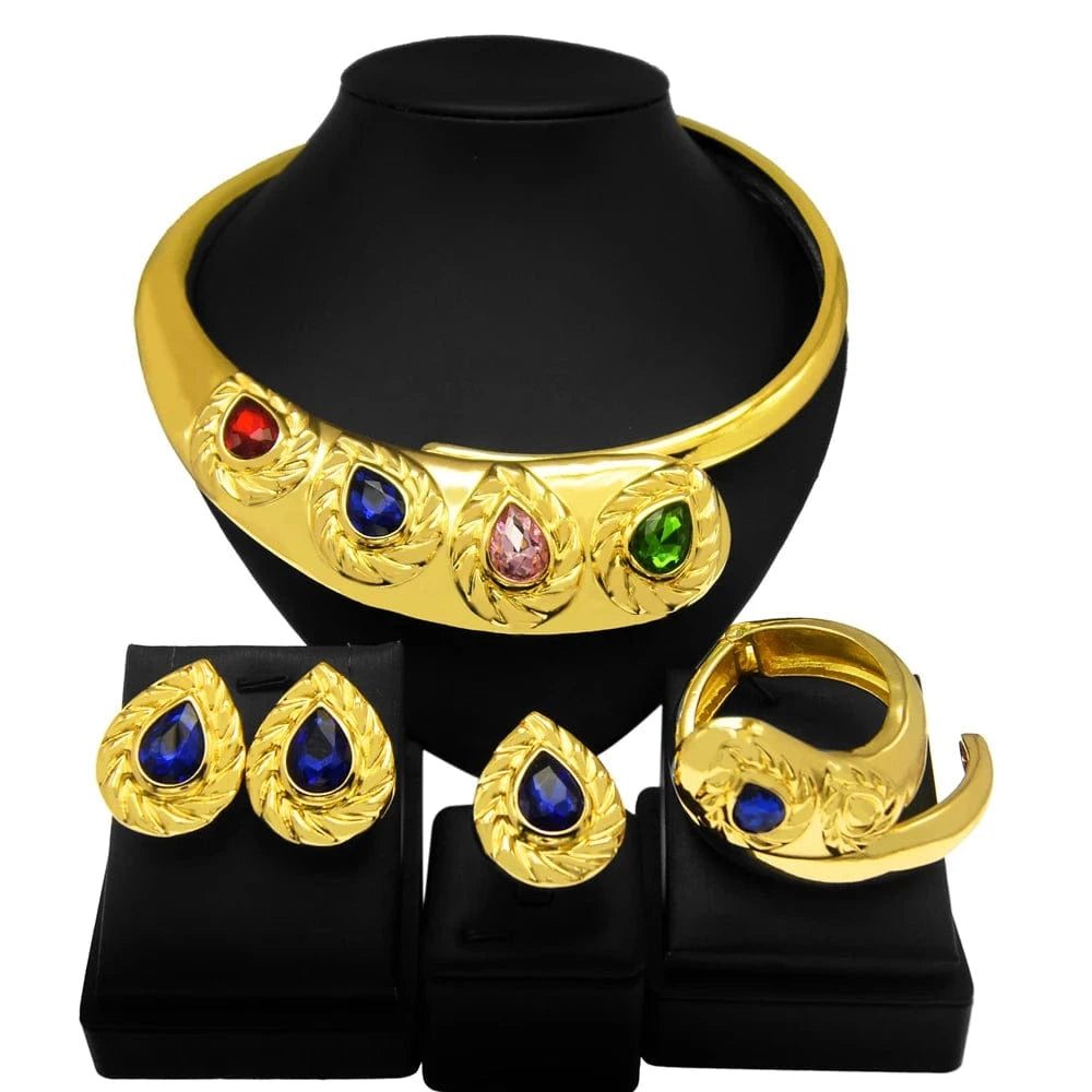 Zhuerrui Italian Gold Design Snake Jewelry Set Premium Quality Colorful Zircon Choker Necklace Bridal Women Jewelry Sets H00256