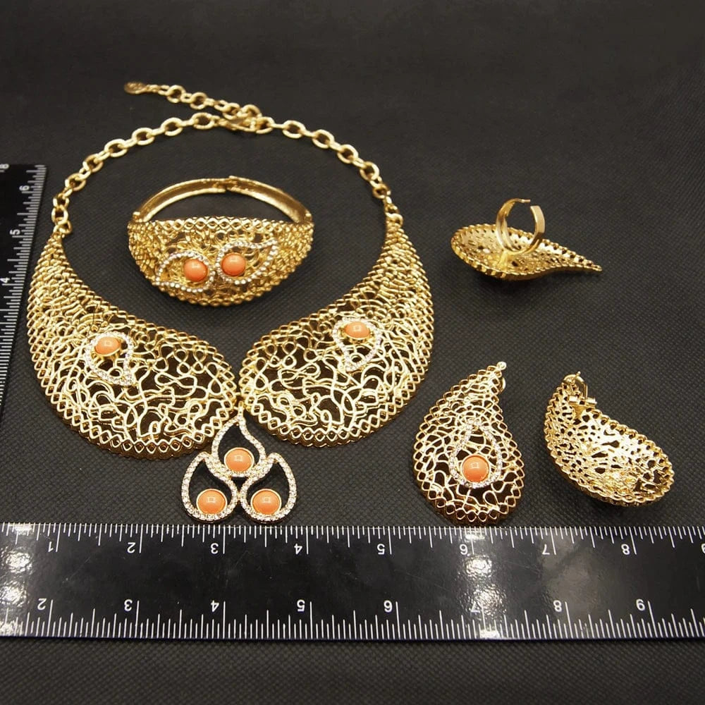Zhuerrui Italian Gold Plated Jewelry Sets High Quality Brazilian Gold jewelry Set Necklace Bracelet Chain Jewelry Set H00550