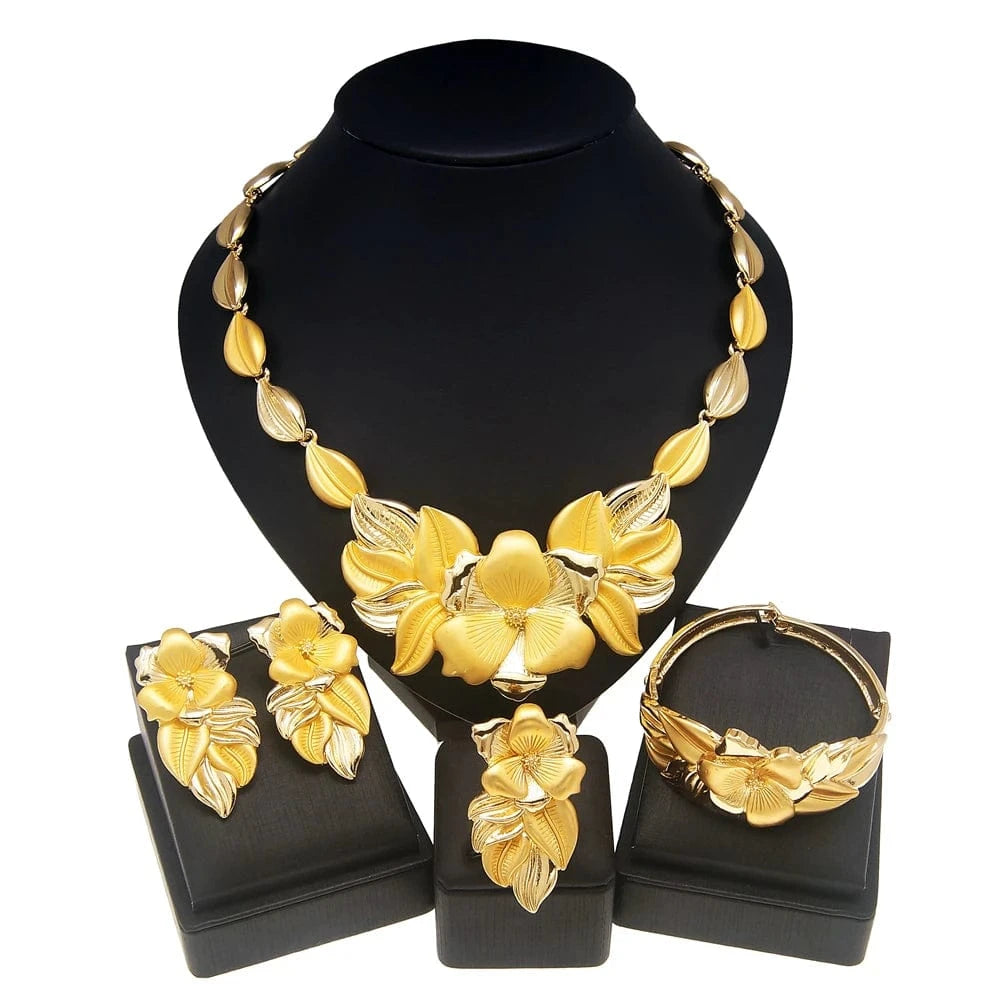 Zhuerrui Italian Lady Necklace Earing Sets High Quality Gold Jewelry Set Classic Wedding Party Accessories Jewelry H00418