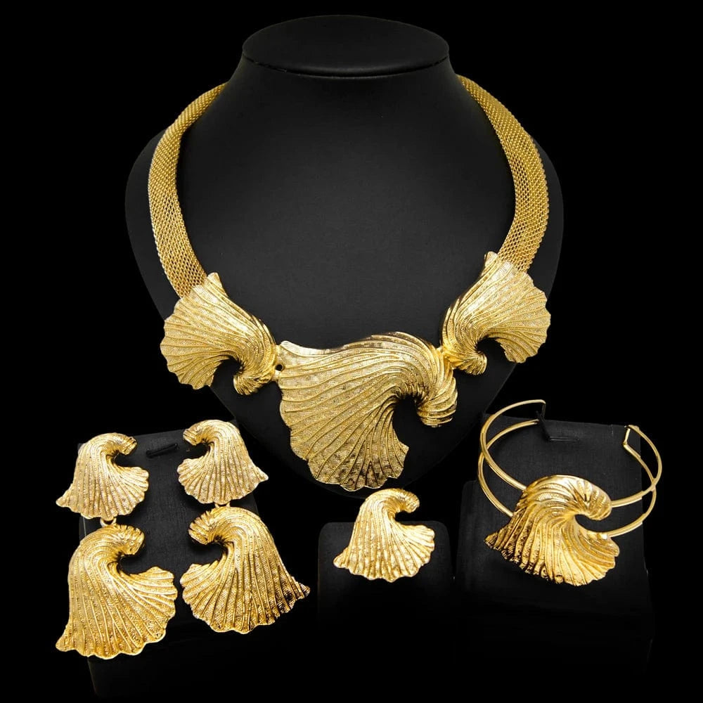 Zhuerrui Leaf Necklace Italian Design Jewelry Set Dubai Wedding Party Gift Jewelry Fashion Italy Nice Ladies Jewelry Sets H00172