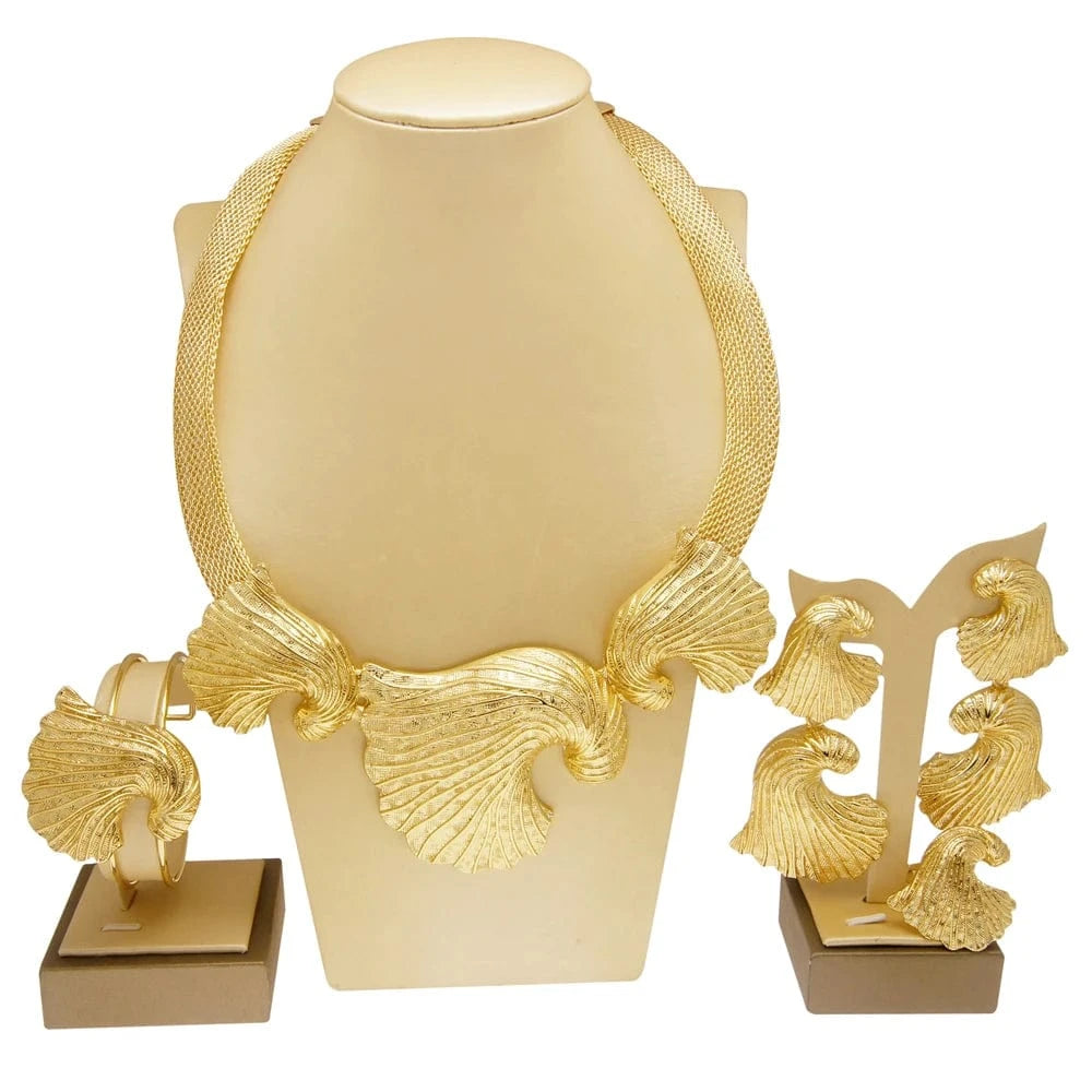 Zhuerrui Leaf Necklace Italian Design Jewelry Set Dubai Wedding Party Gift Jewelry Fashion Italy Nice Ladies Jewelry Sets H00172