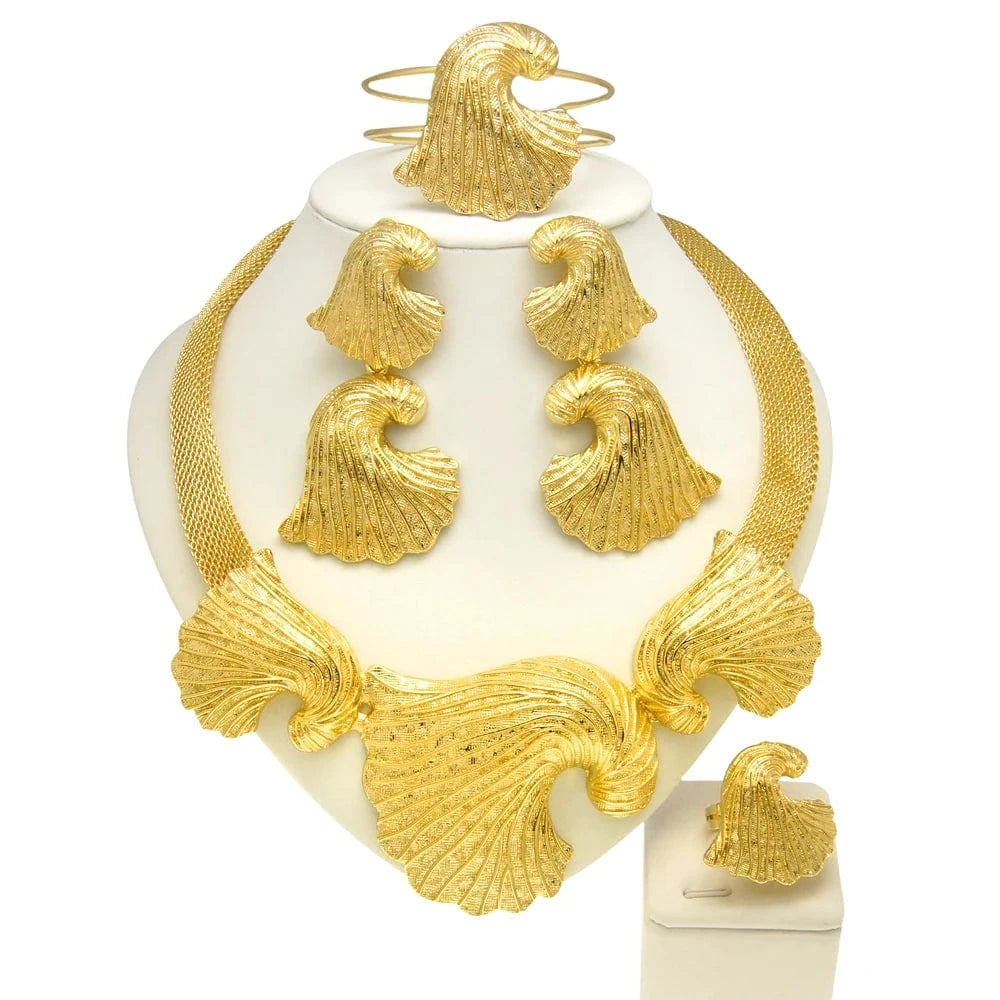 Zhuerrui Leaf Necklace Italian Design Jewelry Set Dubai Wedding Party Gift Jewelry Fashion Italy Nice Ladies Jewelry Sets H00172