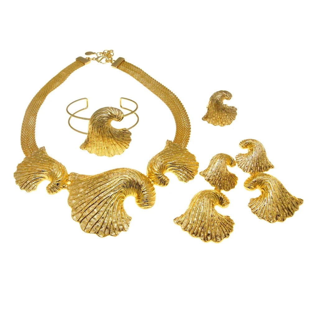 Zhuerrui Leaf Necklace Italian Design Jewelry Set Dubai Wedding Party Gift Jewelry Fashion Italy Nice Ladies Jewelry Sets H00172