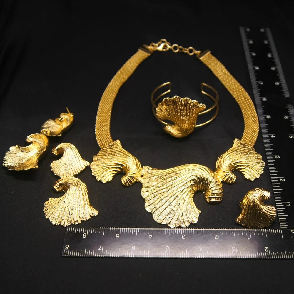 Zhuerrui Leaf Necklace Italian Design Jewelry Set Dubai Wedding Party Gift Jewelry Fashion Italy Nice Ladies Jewelry Sets H00172