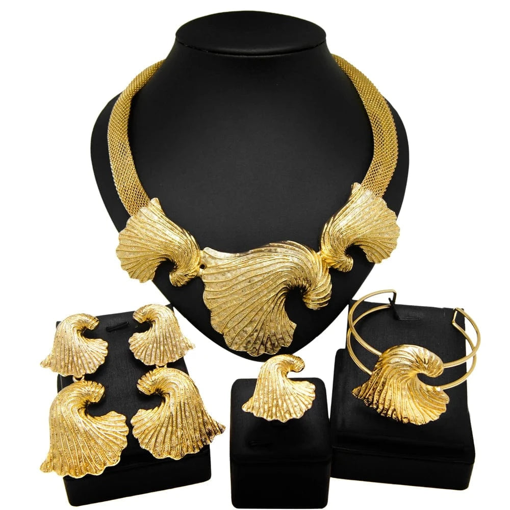 Zhuerrui Leaf Necklace Italian Design Jewelry Set Dubai Wedding Party Gift Jewelry Fashion Italy Nice Ladies Jewelry Sets H00172