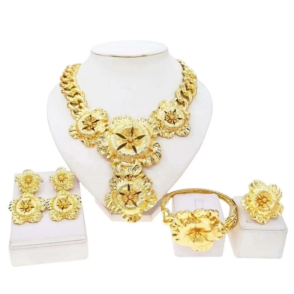 Zhuerrui Necklace Bracelet Earrings Ring Four Piece Jewelry Set Italian Gold Jewelry Sets Nigerian Woman Wedding Jewelry H00713