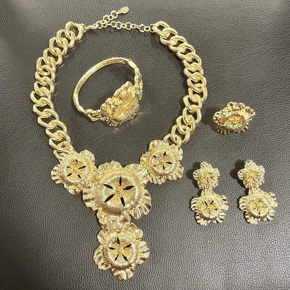 Zhuerrui Necklace Bracelet Earrings Ring Four Piece Jewelry Set Italian Gold Jewelry Sets Nigerian Woman Wedding Jewelry H00713