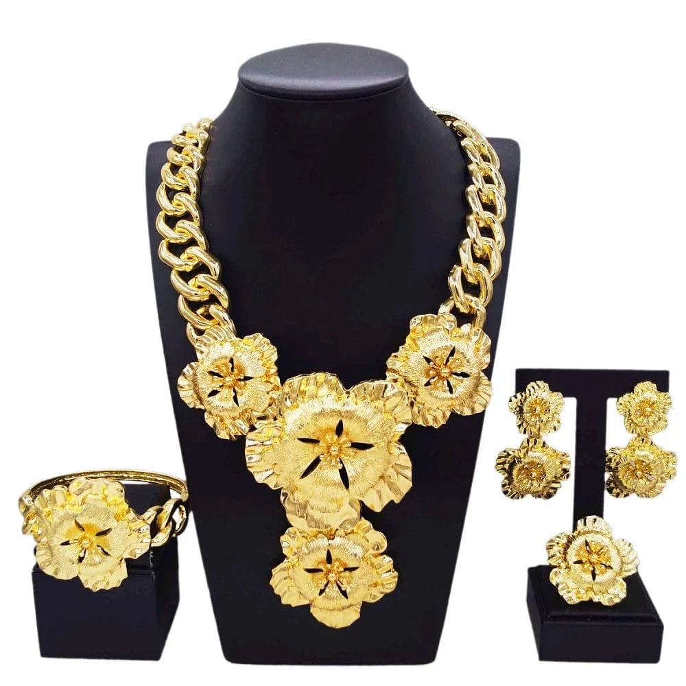 Zhuerrui Necklace Bracelet Earrings Ring Four Piece Jewelry Set Italian Gold Jewelry Sets Nigerian Woman Wedding Jewelry H00713