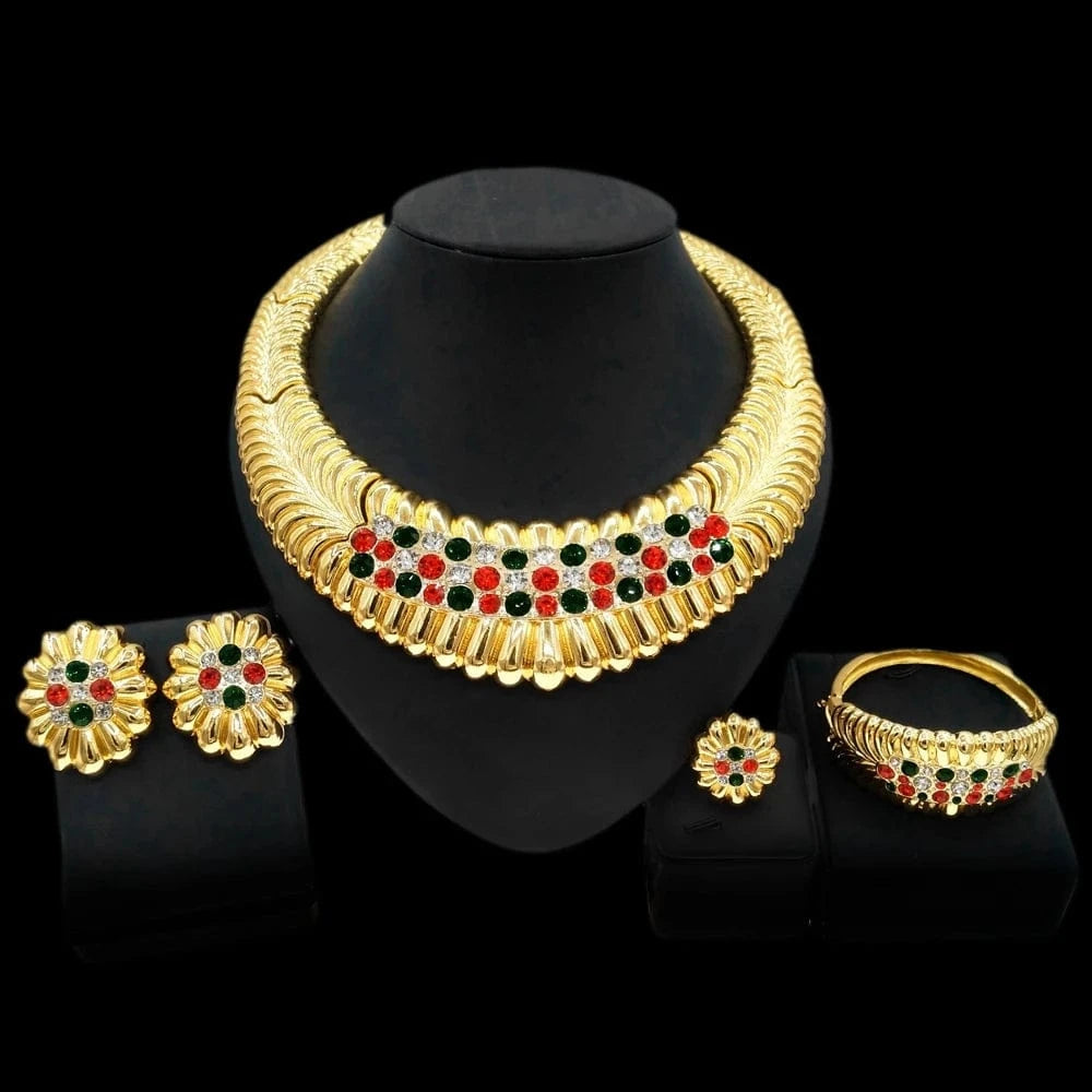 Zhuerrui New Design 24k Italian Gold Plated Women Jewelry Set Fashion Necklace African  Big Color Jewelry Sets H0074