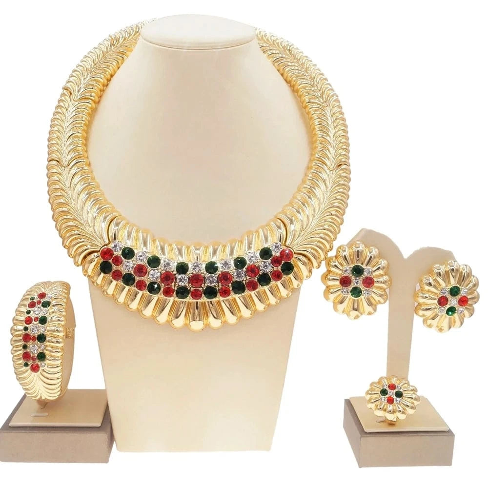 Zhuerrui New Design 24k Italian Gold Plated Women Jewelry Set Fashion Necklace African  Big Color Jewelry Sets H0074