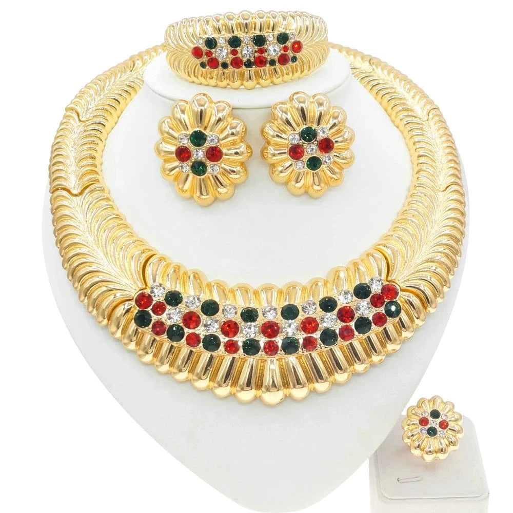 Zhuerrui New Design 24k Italian Gold Plated Women Jewelry Set Fashion Necklace African  Big Color Jewelry Sets H0074